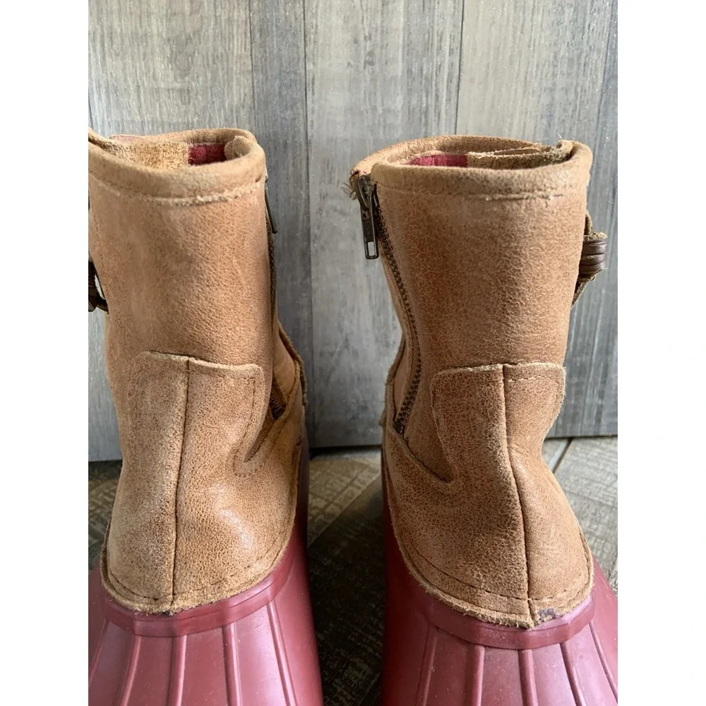 Sperry‎ Saltwater Women's Rain Duck Boots Tan Burgundy Side Zipper Size 9.5